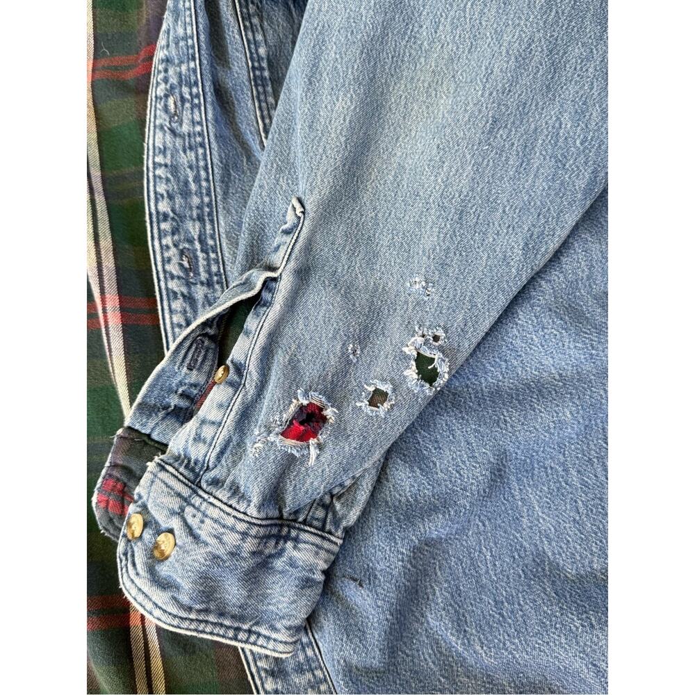 Vintage Eddie Bauer USA Denim Chamois Flannel Lined Shirt Jacket Men’s Small - Picture 6 of 14